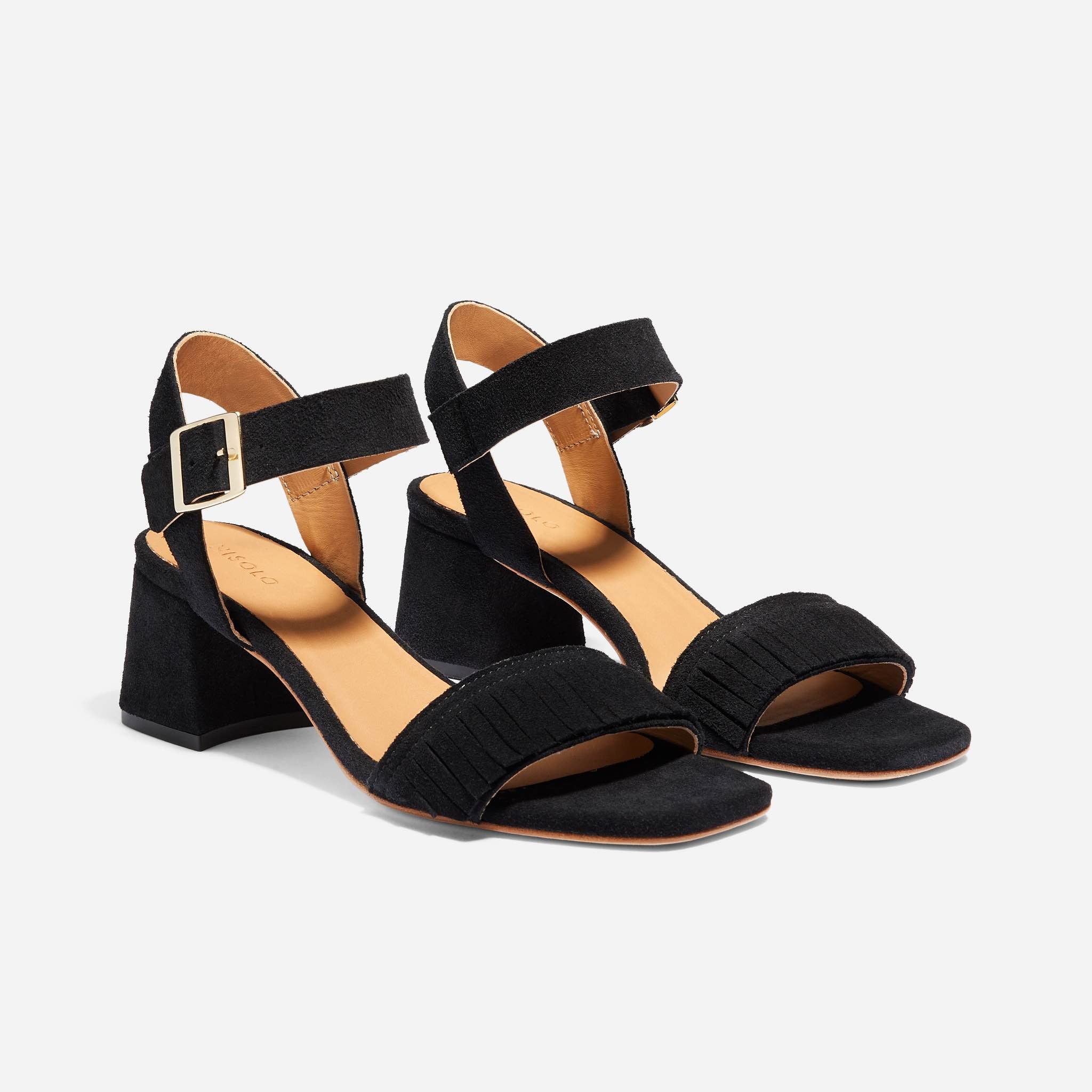 Stella Fringe Heel Sandal Black Suede
