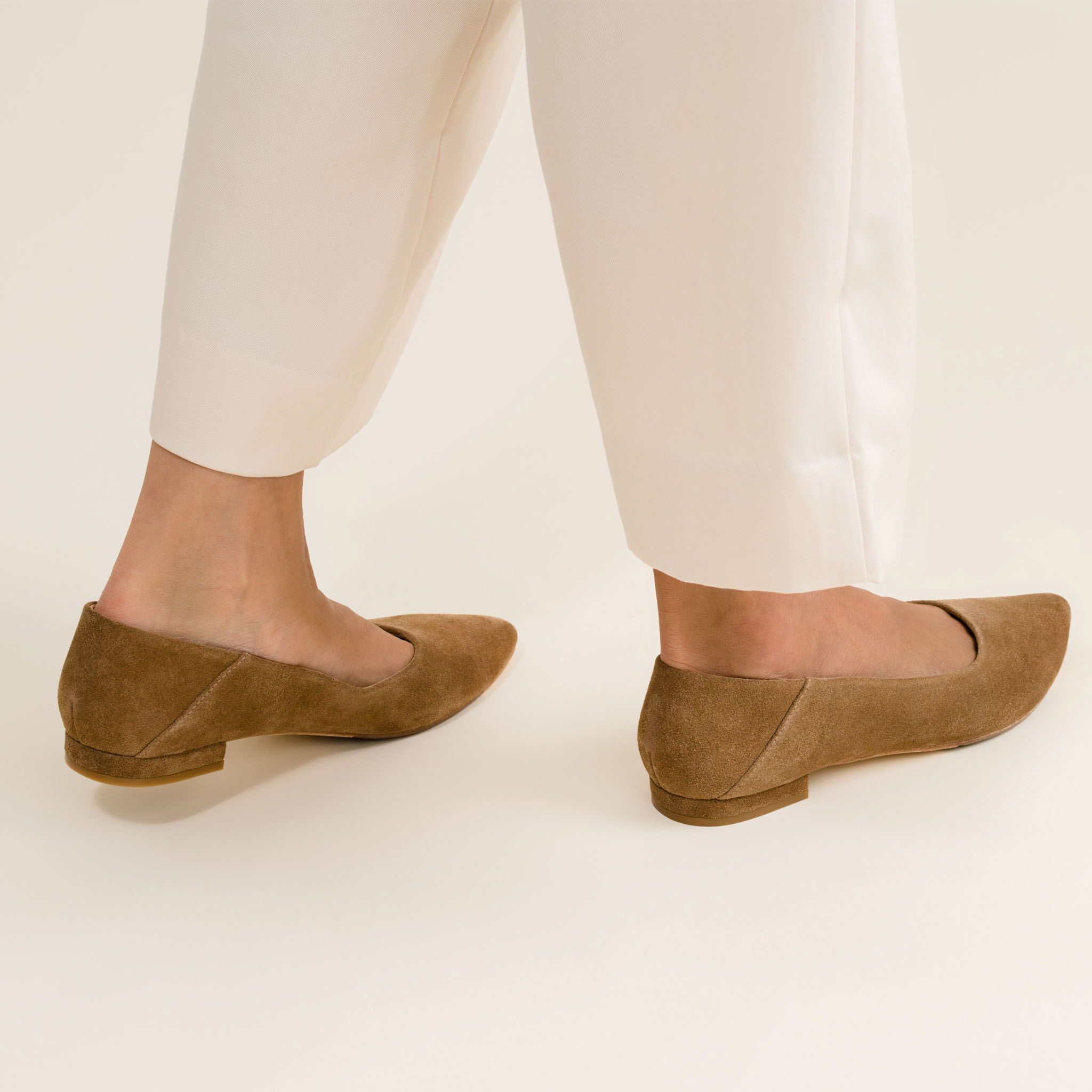 Fina Pointed Toe Flat Taupe Suede