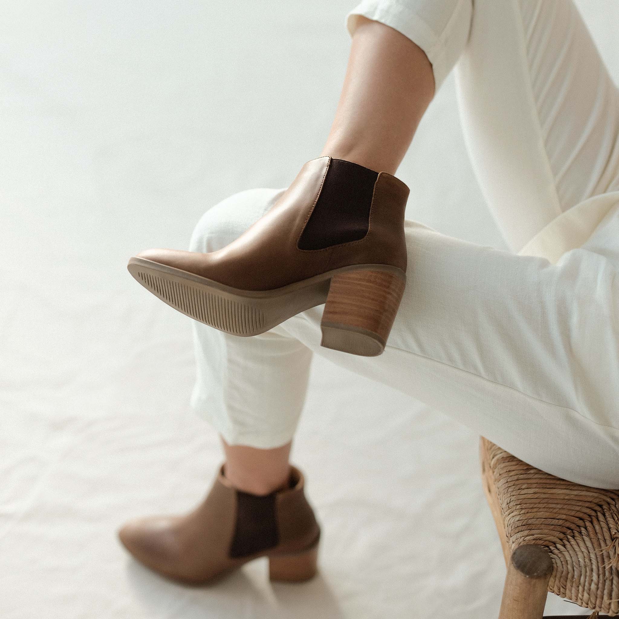 Image 5 of the Heeled Chelsea Commuter Boot Brown on model